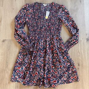 NWT Boden Navy Floral Smocked Long-Sleeve Dress